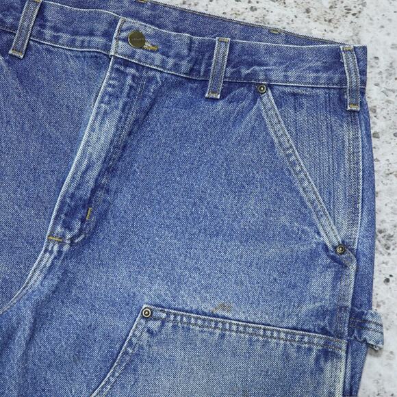 Vintage Carhartt B73 DST Faded Blue Jeans Denim Double Knee Carpenter Pant 35x29 - Picture 10 of 16